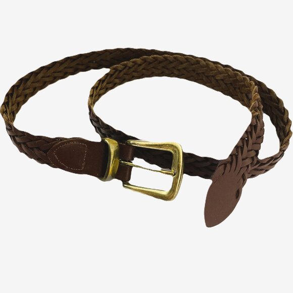 Vintage Braided Leather Belt Dark Brown - Picture 1 of 9